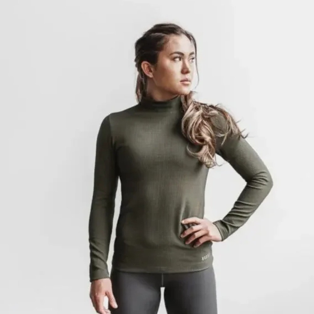 NOBULL | Waffle Knit Mock Neck Long Sleeve in‎ Green size XS